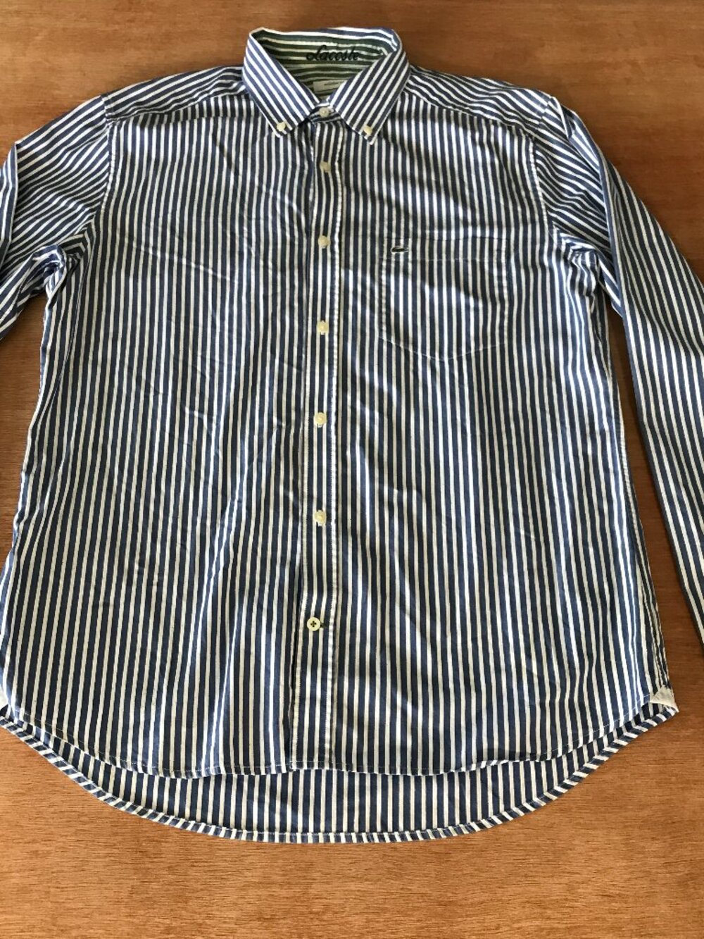 Lacoste Blue and White Striped Button-Down Shirt